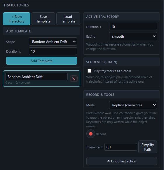 Spatial sound trajectory editor in Spatial Panner
